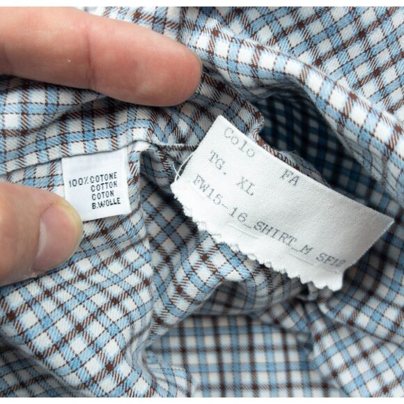 Kiton Shirt Men's XL Blue Brown Check Long Sleeve Button Up Made in Italy - Picture 7 of 14